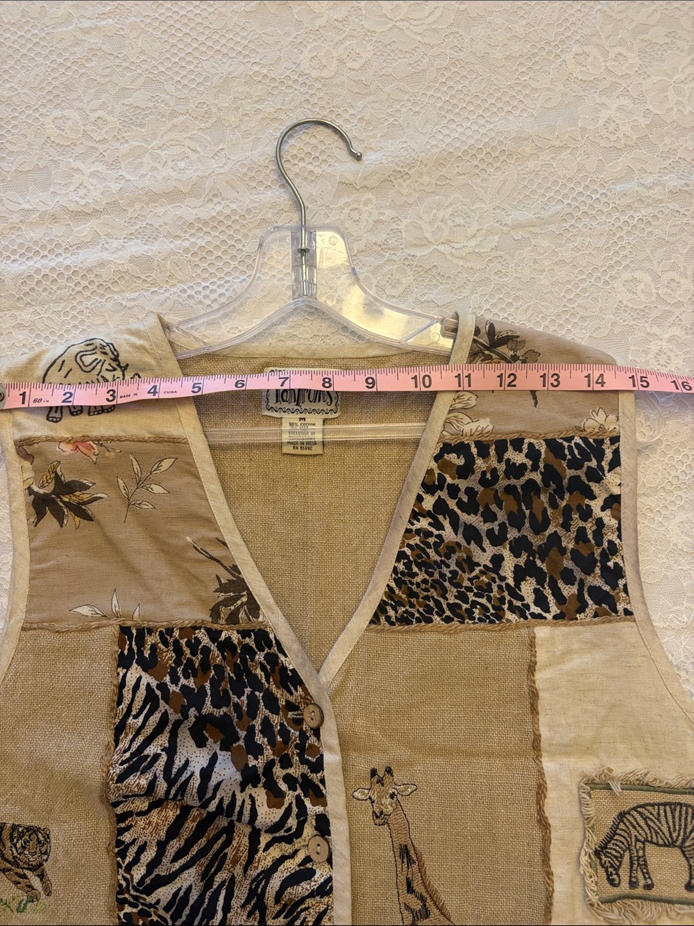 Vintage 90s Cottage Core Teacher tantrums Patchwork Safari Vest - Picture 5 of 10